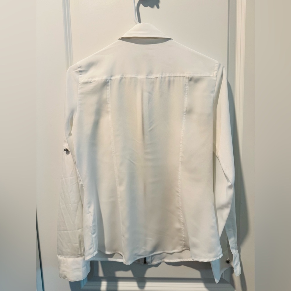 MICHAEL Michael Kors Zip Front Roll Tab Utility Blouse White Size Small - Picture 5 of 12